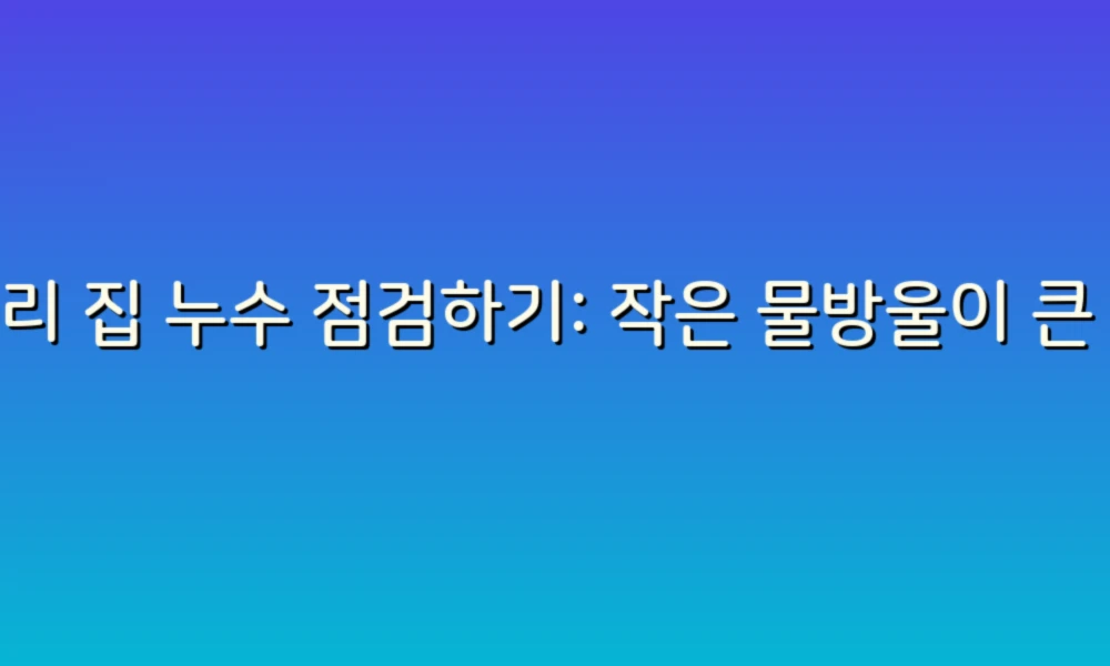 우리 집 누수 점검하기: 작은 물방울이 큰 문제로!