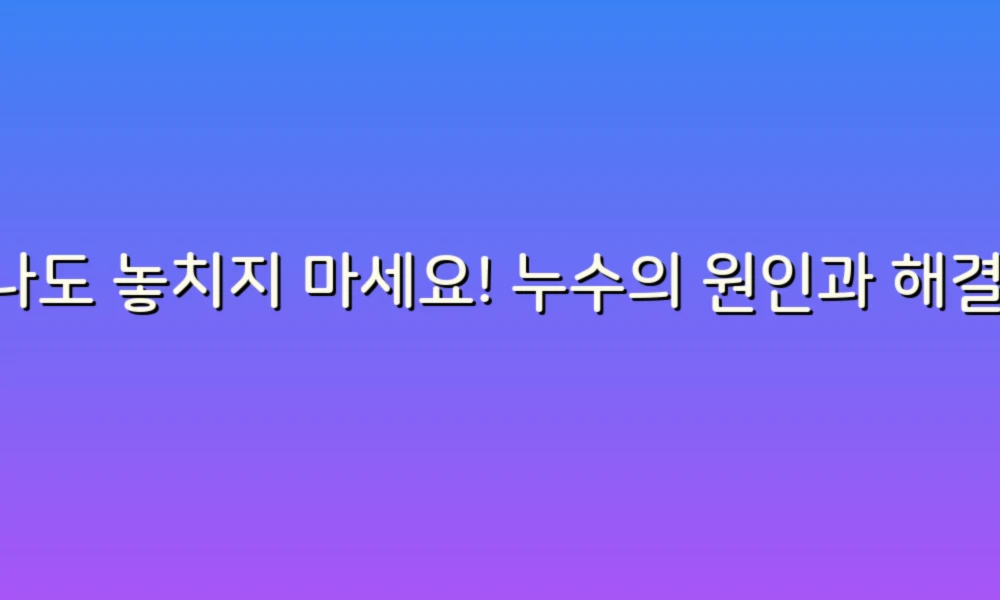 하나도 놓치지 마세요! 누수의 원인과 해결책 91가지 총정리